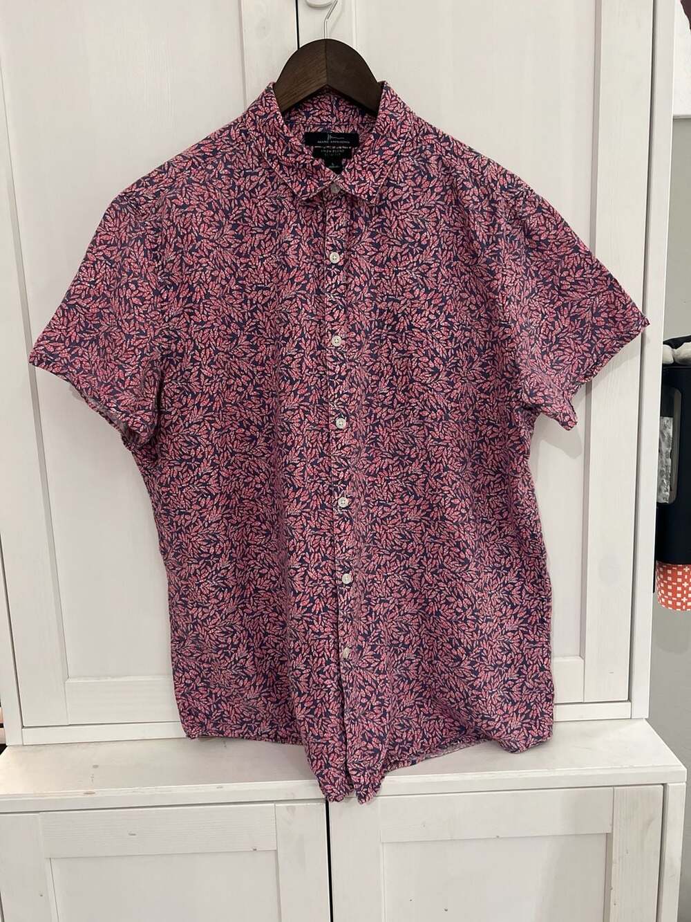Marc Anthony Slim Fit Linen Blend Short Sleeve Floral Shirt Large